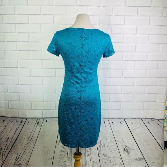 Tiana B. Turquoise Lace Sheath Cap Sleeve Dress - Size Small - Picture 4 of 16